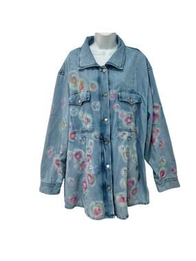 Good American Custom Rainbow Blue Denim Redesign Shacket Jacket size 5 / XXL